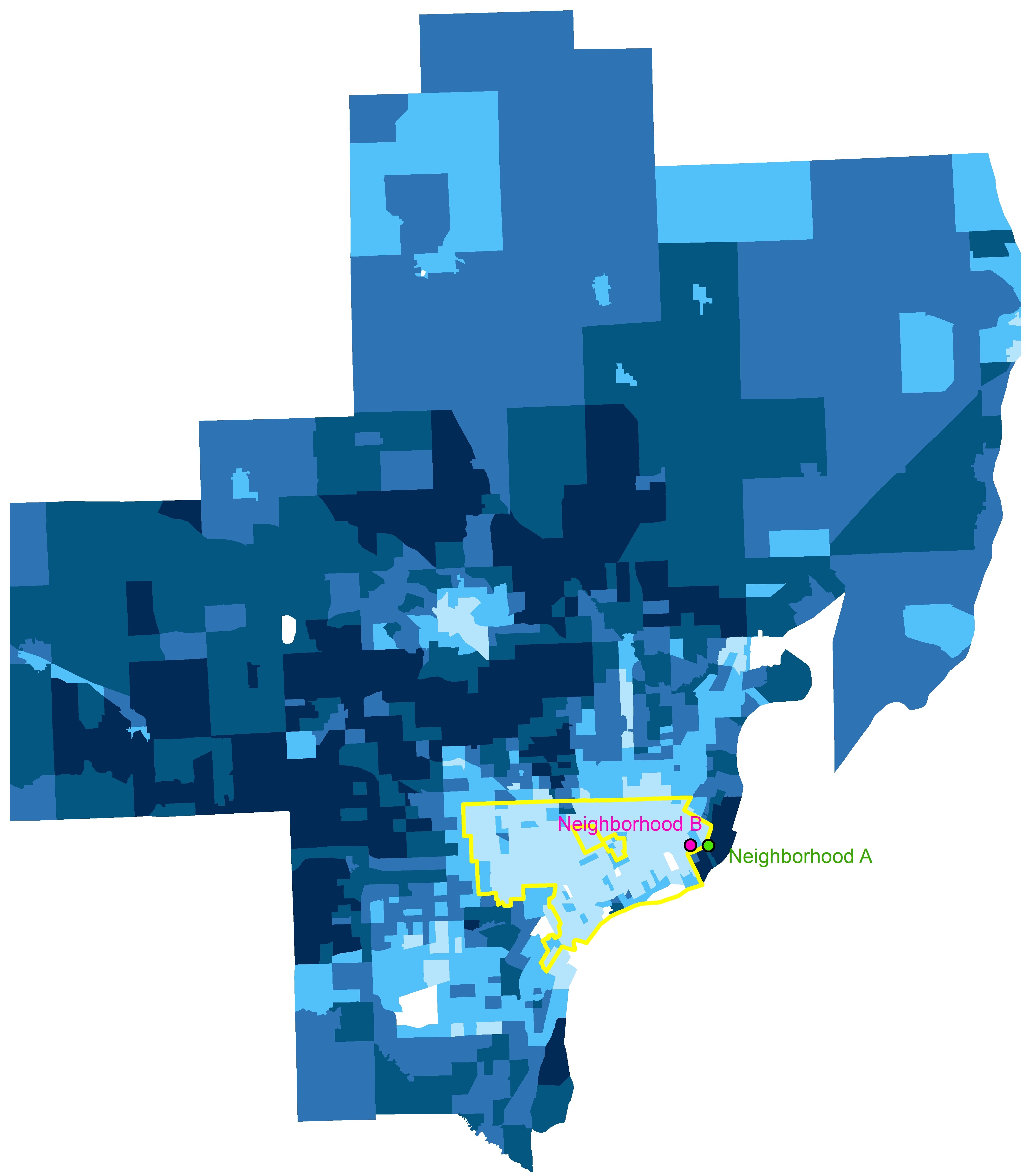 Map showing Child Opportunity Levels in Detroit
