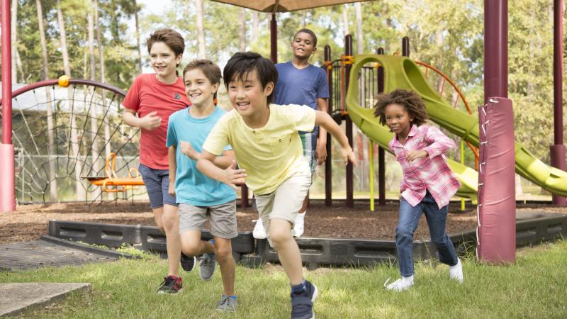 kids running through school yard