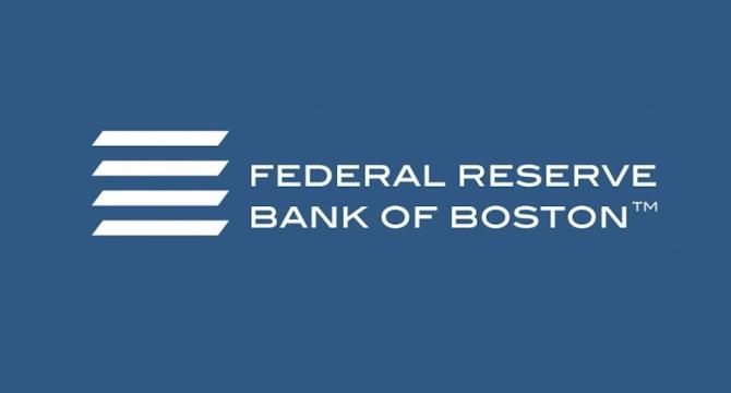 "Federal Reserve Bank of Boston" written on a blue background