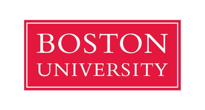 Boston University in white text on red box